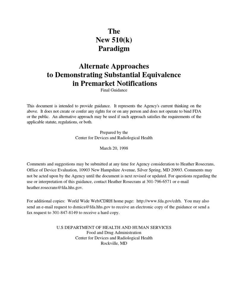 New 510(k) Paradigm Guidance Document | PDF | Federal Food | Medical Device