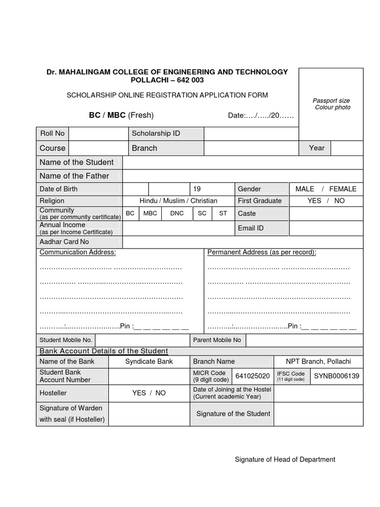 BC/MBC Scholarship Application Form | PDF | Government And Personhood ...