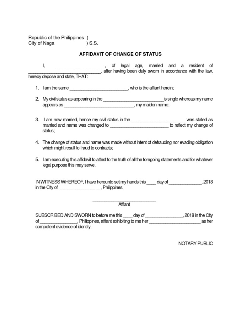 Affidavit of Change of Status PDF Affidavit Legal Documents