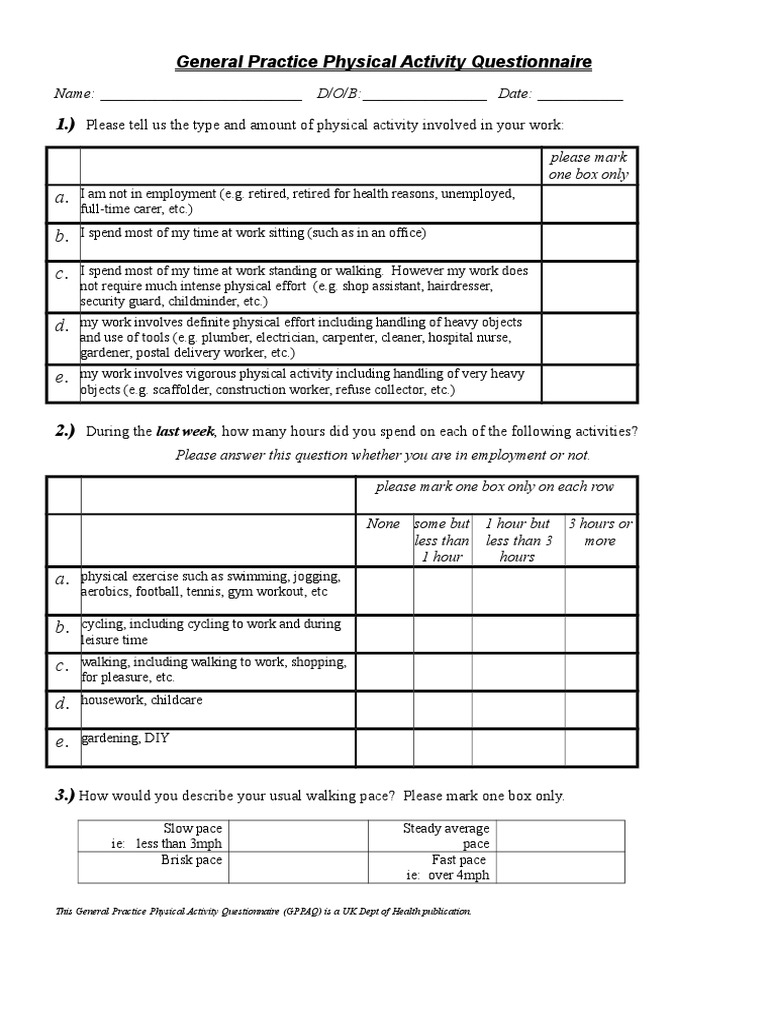 General Practice Physical Activity Questionnaire Download Free PDF Physical Exercise Business