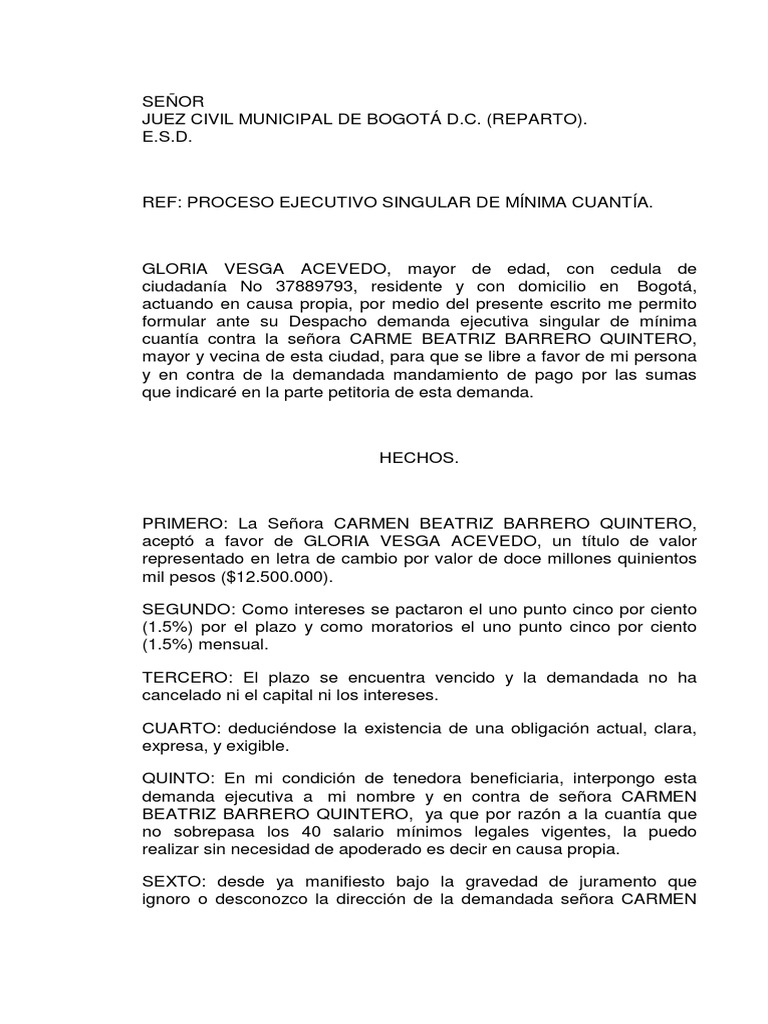 Demanda por mínima cuantía colombia