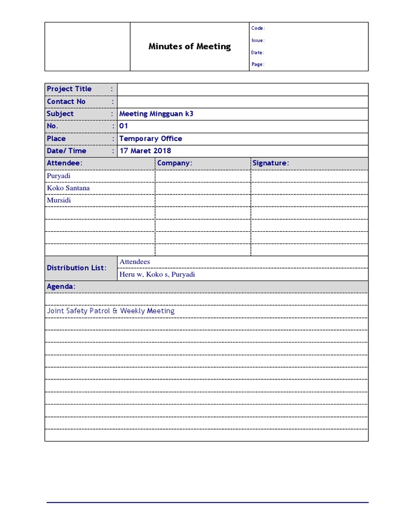 Weekly Safety Meeting Minutes | PDF