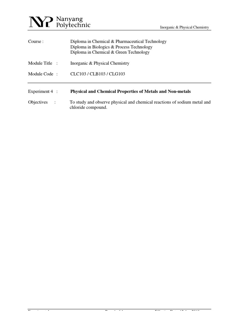 Properties of Metals and Non-metals Experiment | PDF | Sodium ...