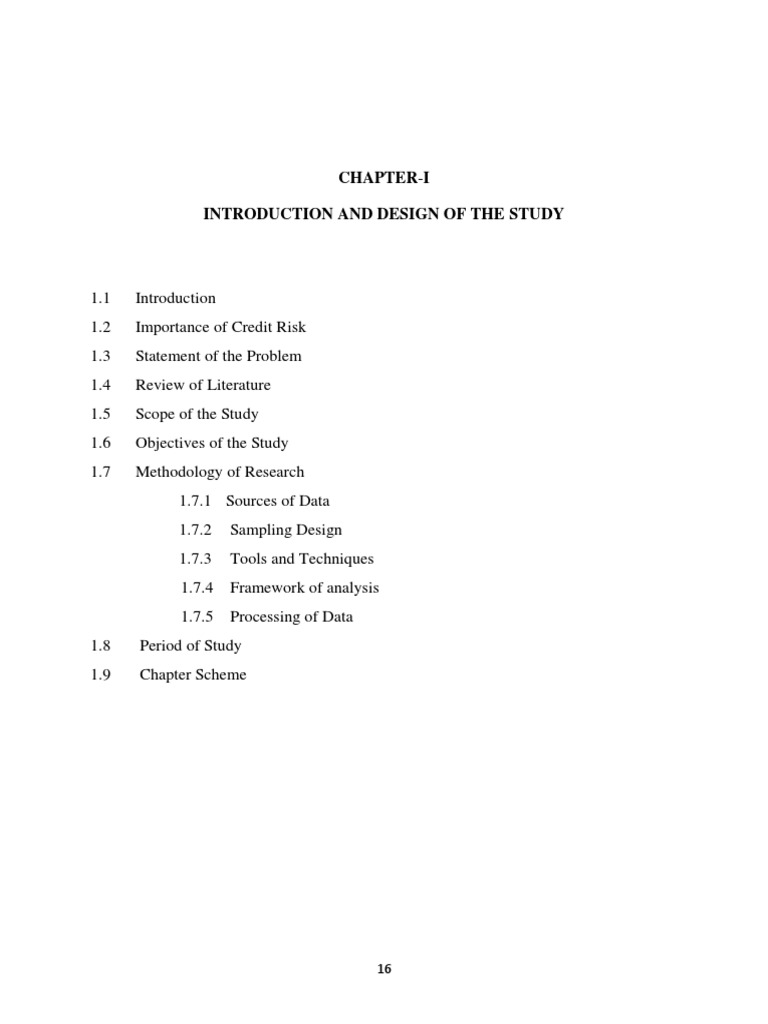Chapter-I Introduction and Design of The Study | PDF | Credit (Finance ...
