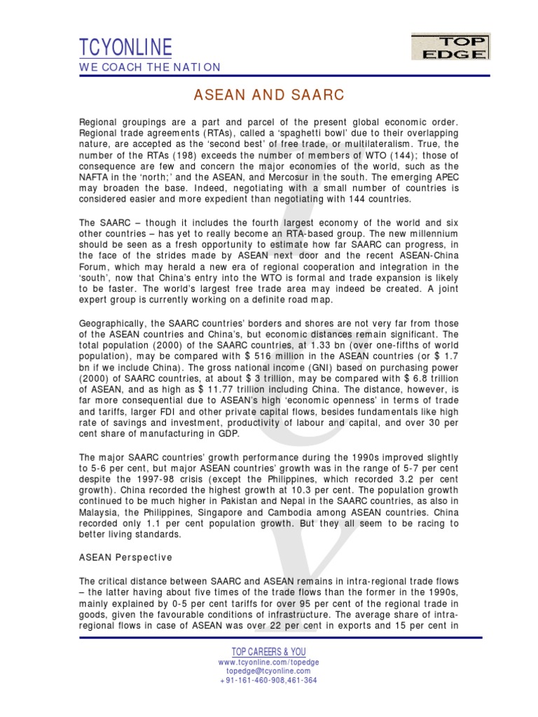Asean Saarc Pdf Association Of Southeast Asian Nations Trade
