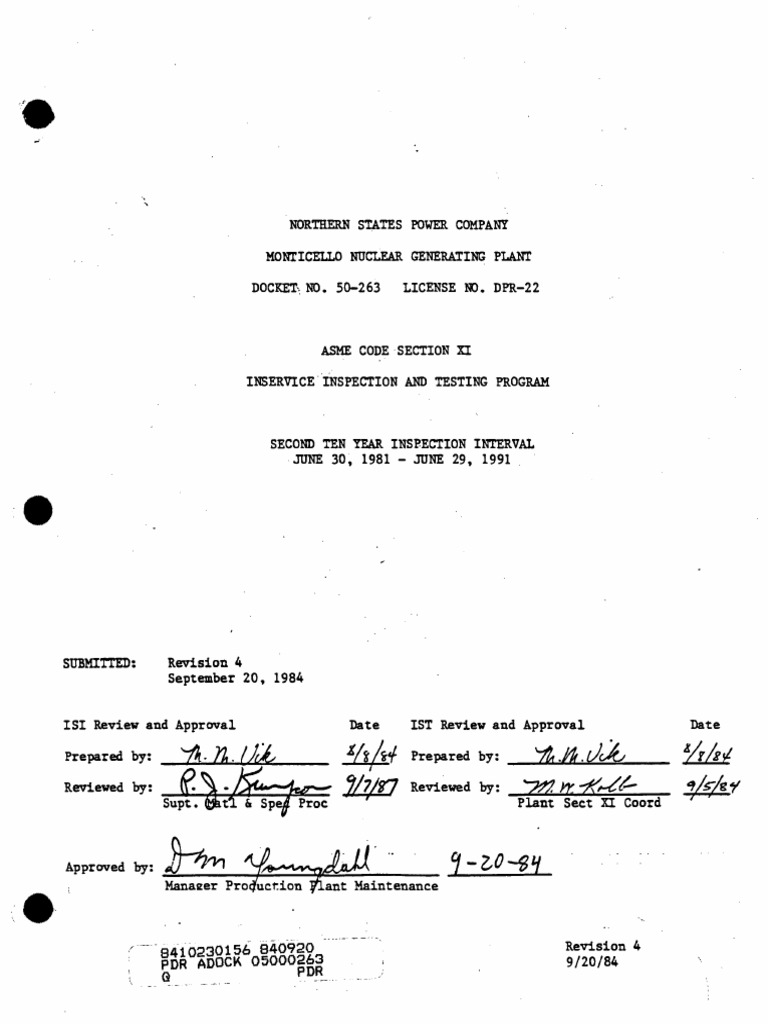 ASME SECTION XI PROGRAM SUMMARY PDF Nuclear Regulatory Commission