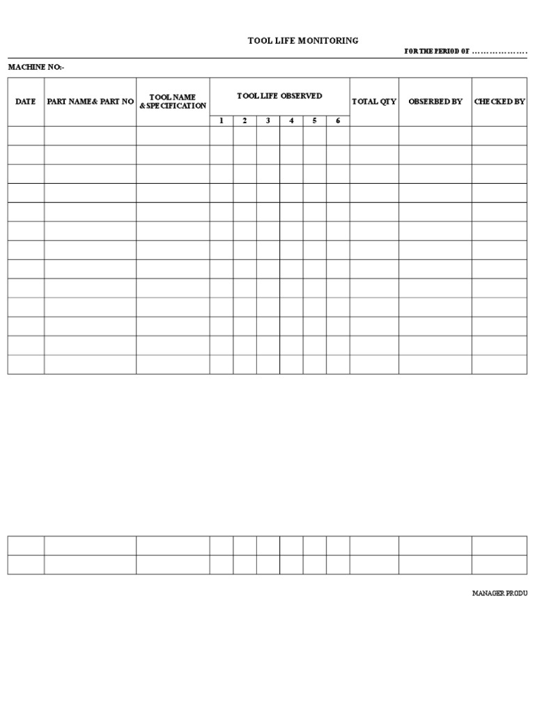 Tool Life Monitoring Record PDF