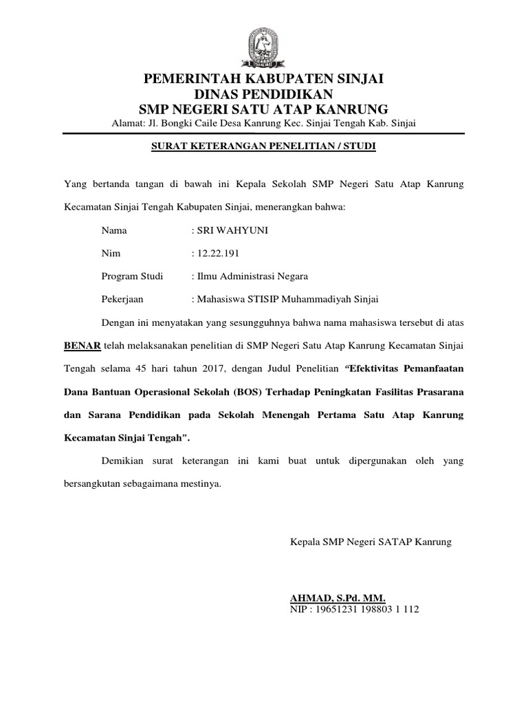 Surat Keterangan Telah Melakukan Penelitian