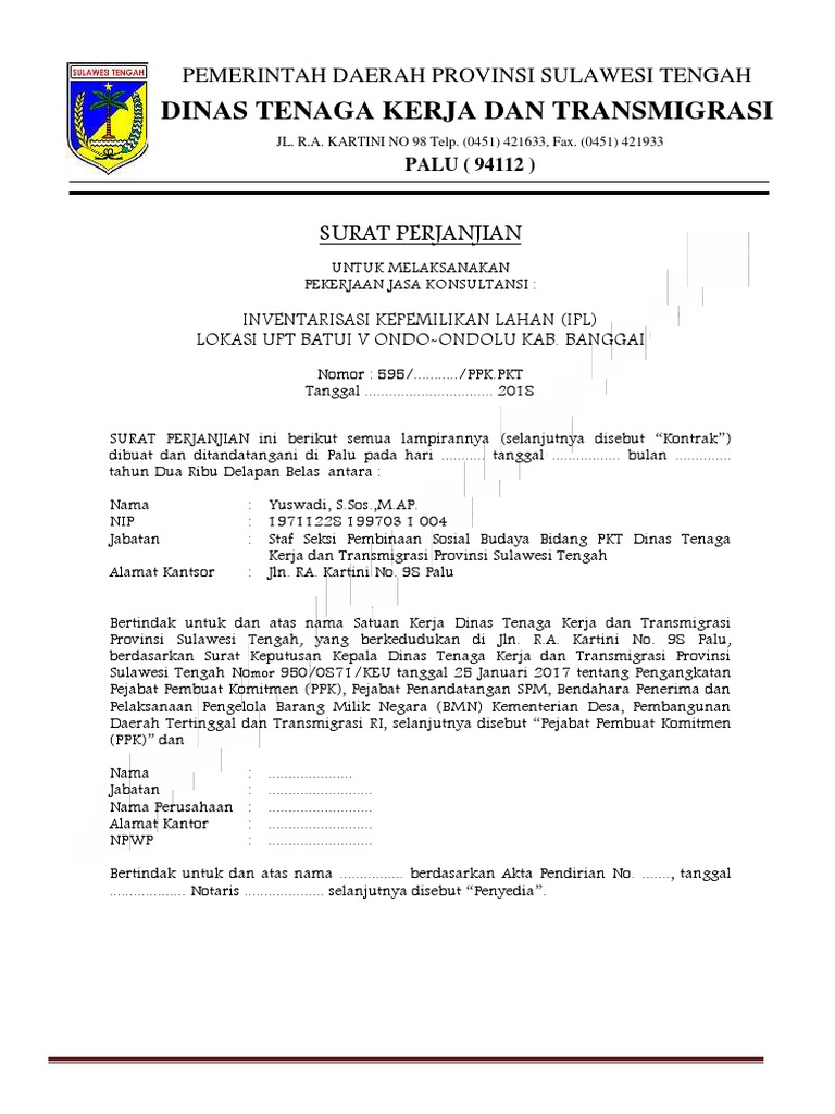 Perjanjian Kerjasama IPL Dinas Nakertrans | PDF | Hukum