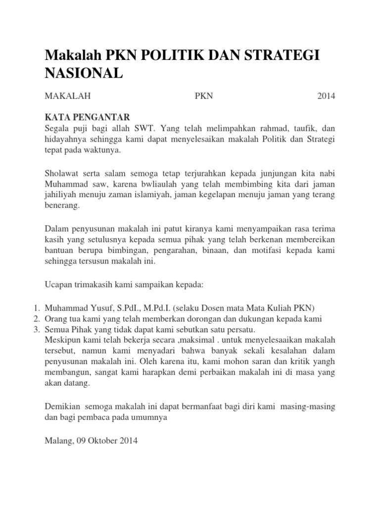 Makalah Pkn Politik Dan Strategi Nasional
