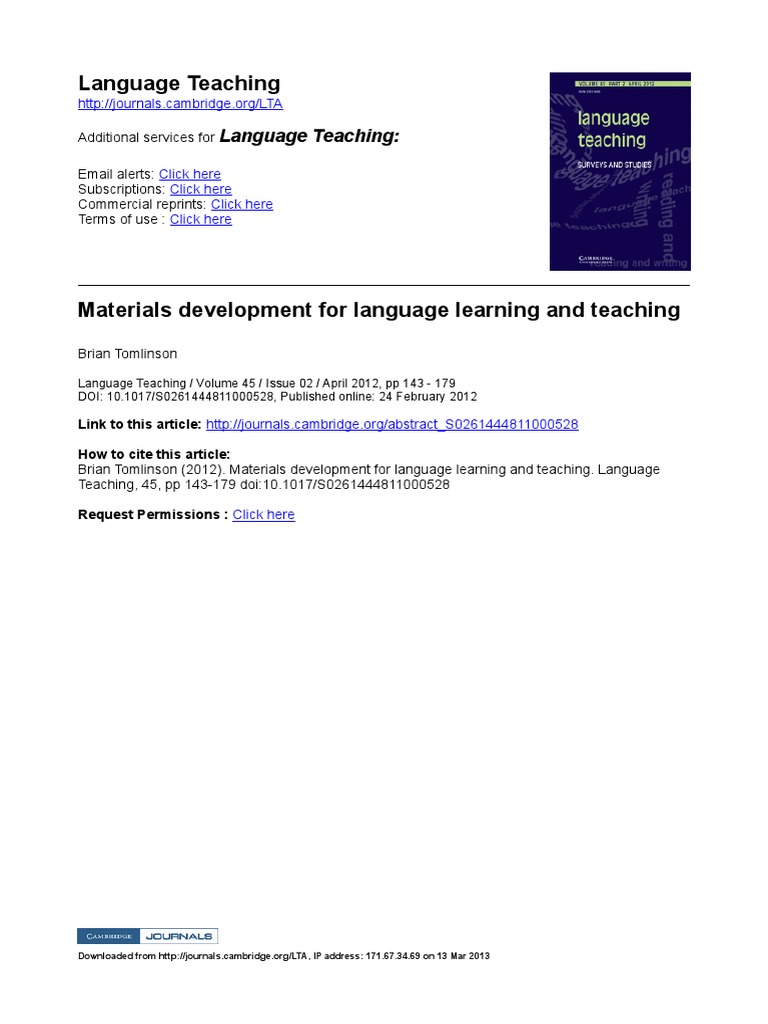 Brian Tomlinson Materials Development For Language Learning and