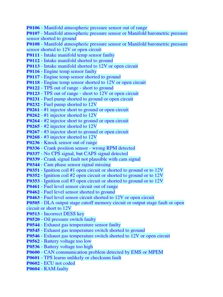 Codes Erreur PDF Fuel Injection Ignition System