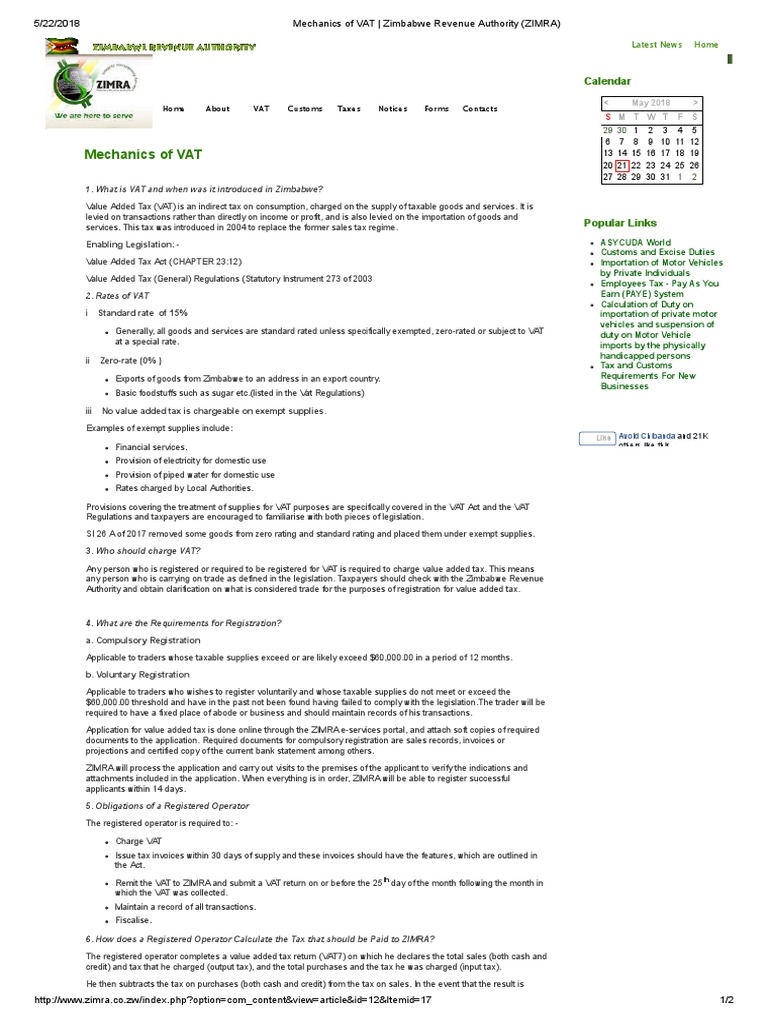 Mechanics of VAT Zimbabwe Revenue Authority (ZIMRA) PDF Value