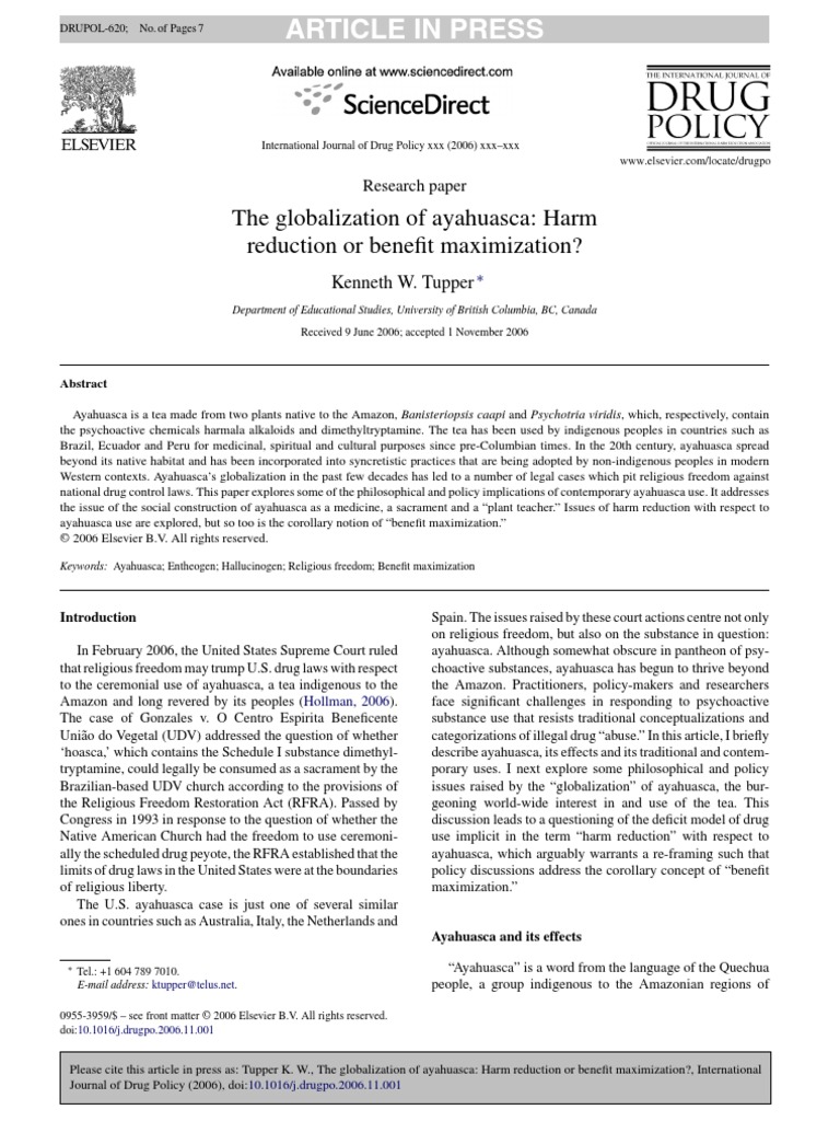 Kenneth W Tupper The Globalization of Ayahuasca Harm Reduction or ...