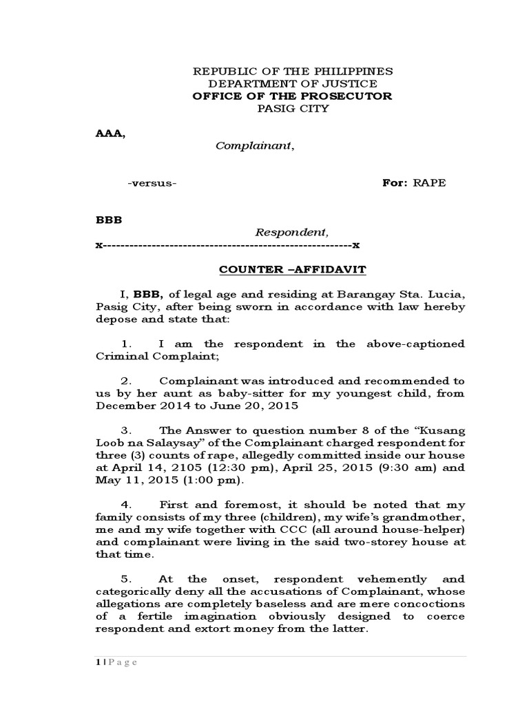 Counter affidavit rape pdf evidence rape