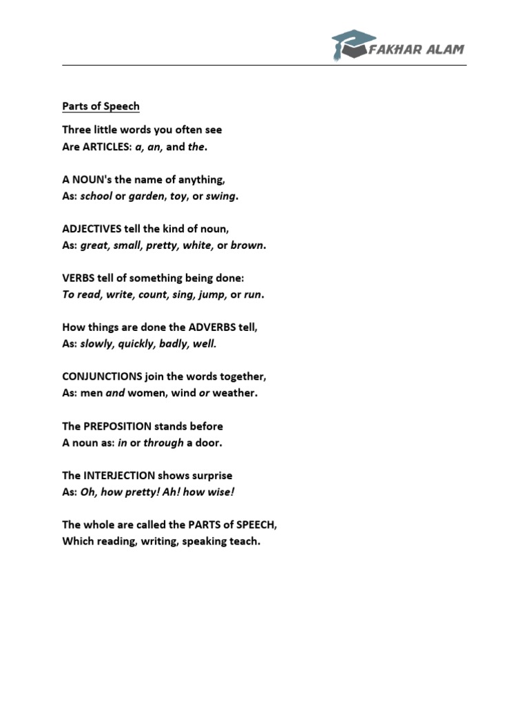 Parts of SpeechPoem PDF