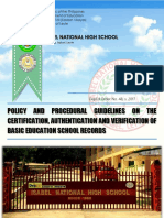 Policy and Procedural Guidelines On The Certification, Authentication and Verification of Basic Education School Records