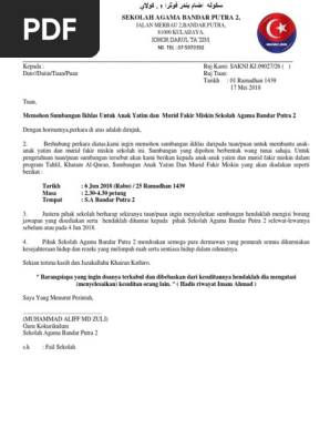 Contoh Surat Mohon Sumbangan Fakir Miskin Program Ihya Ramadan