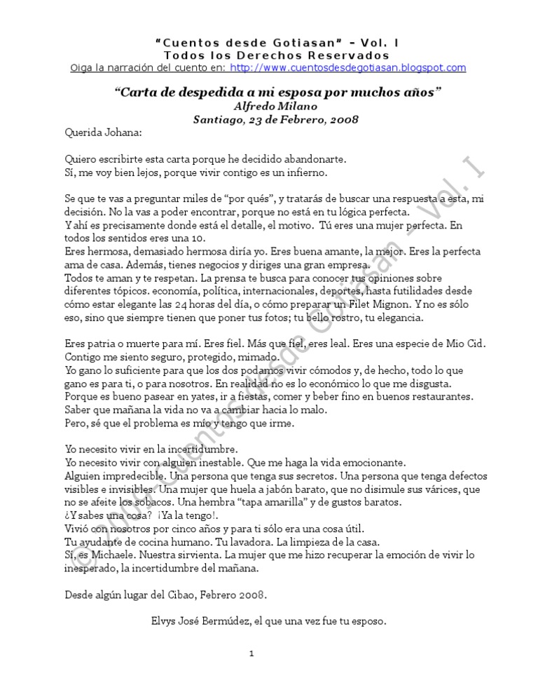 Carta de despedida a mi esposa por muchos años | Ocio