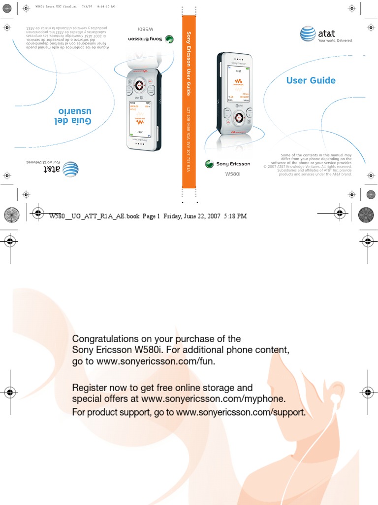 Sony Ericsson W580i User Manual PDF Menu Battery Charger