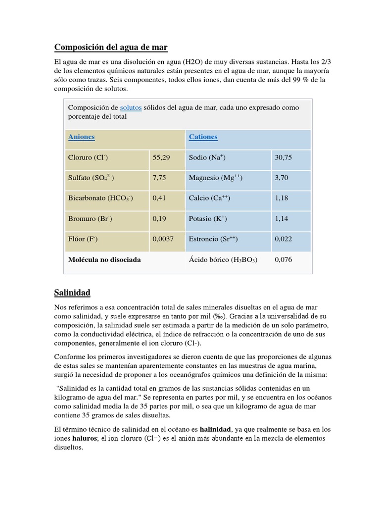 Composición Del Agua de Mar | PDF | Salinidad | Agua de mar