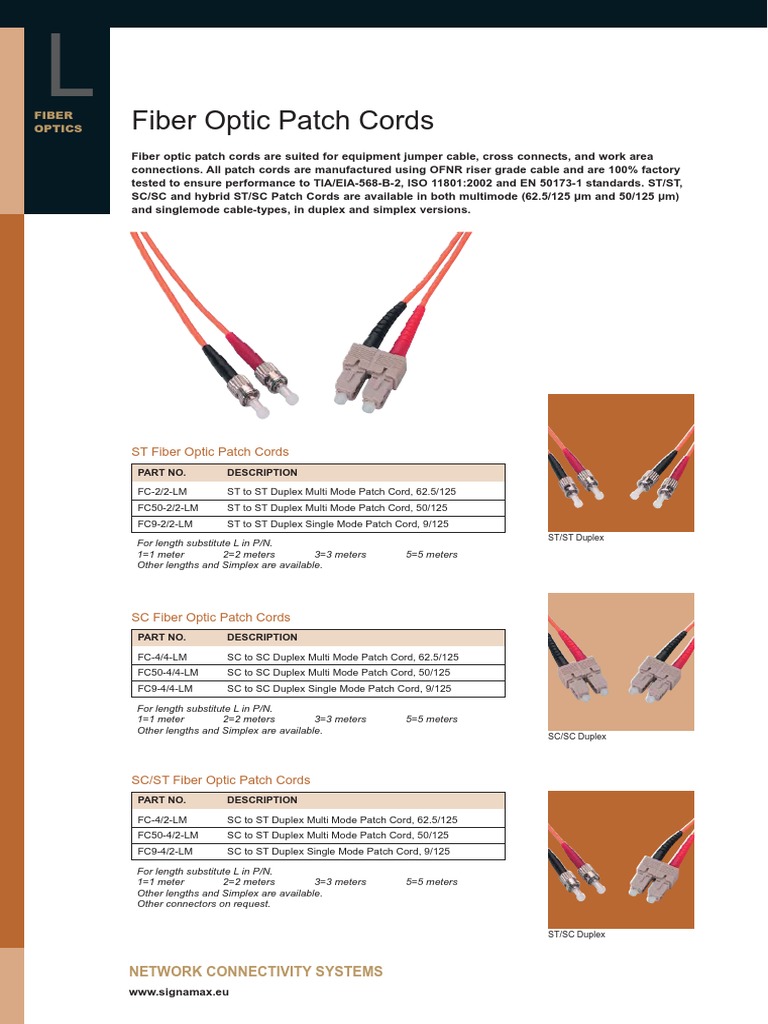 Datasheet Signamax Fiber Optic Patch Cord PDF Computer Hardware