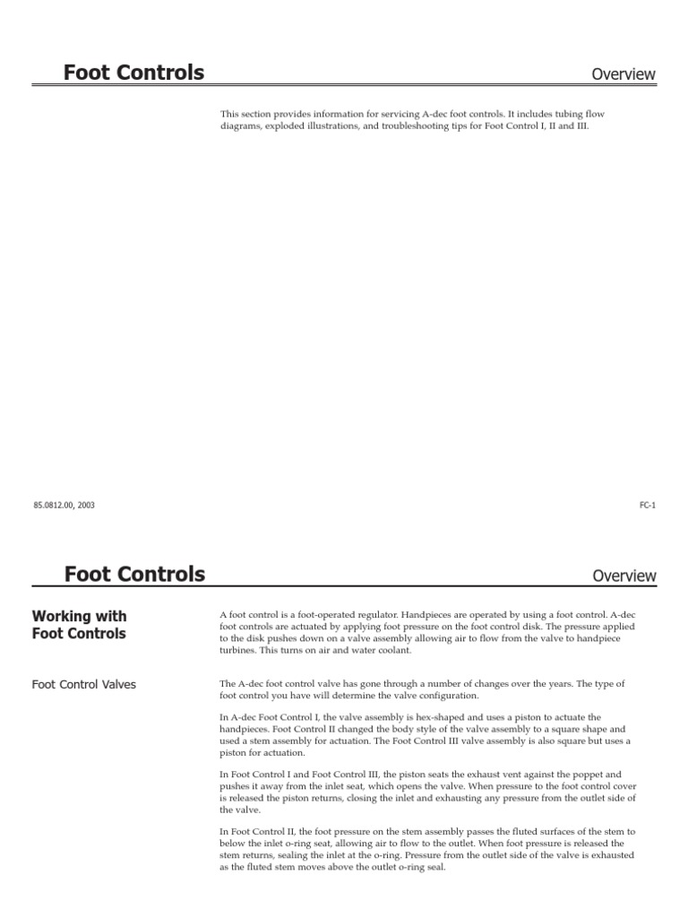 A-dec Foot Control Service Guide | PDF | Valve | Hydraulics
