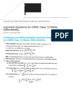 Learn CBSE: Important Questions For CBSE Class 12 Maths Differntiability