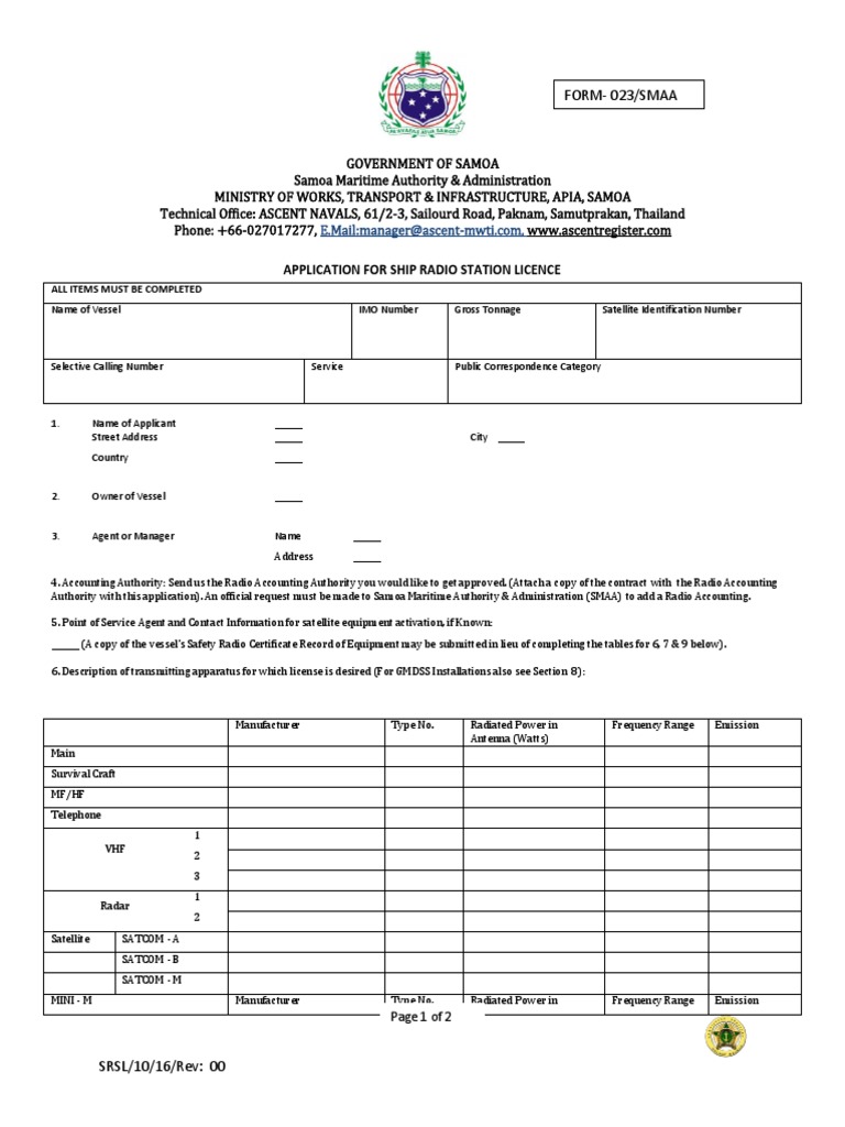 023 Application For Ship Radio Station Licence PDF Broadcast
