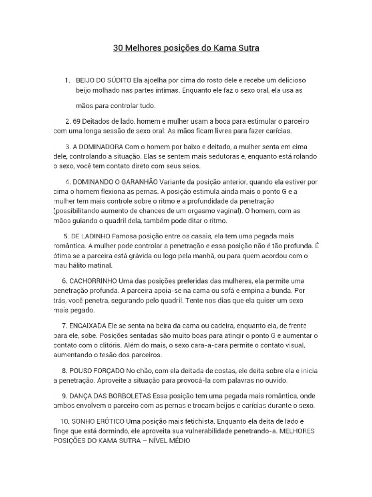 30 Melhores Posições Do Kama Sutra | PDF