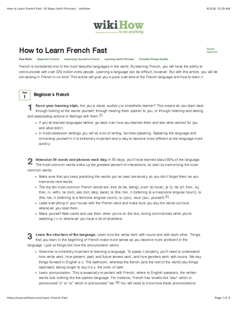 How To Learn French Fast: 10 Steps (With Pictures) - WikiHow | PDF