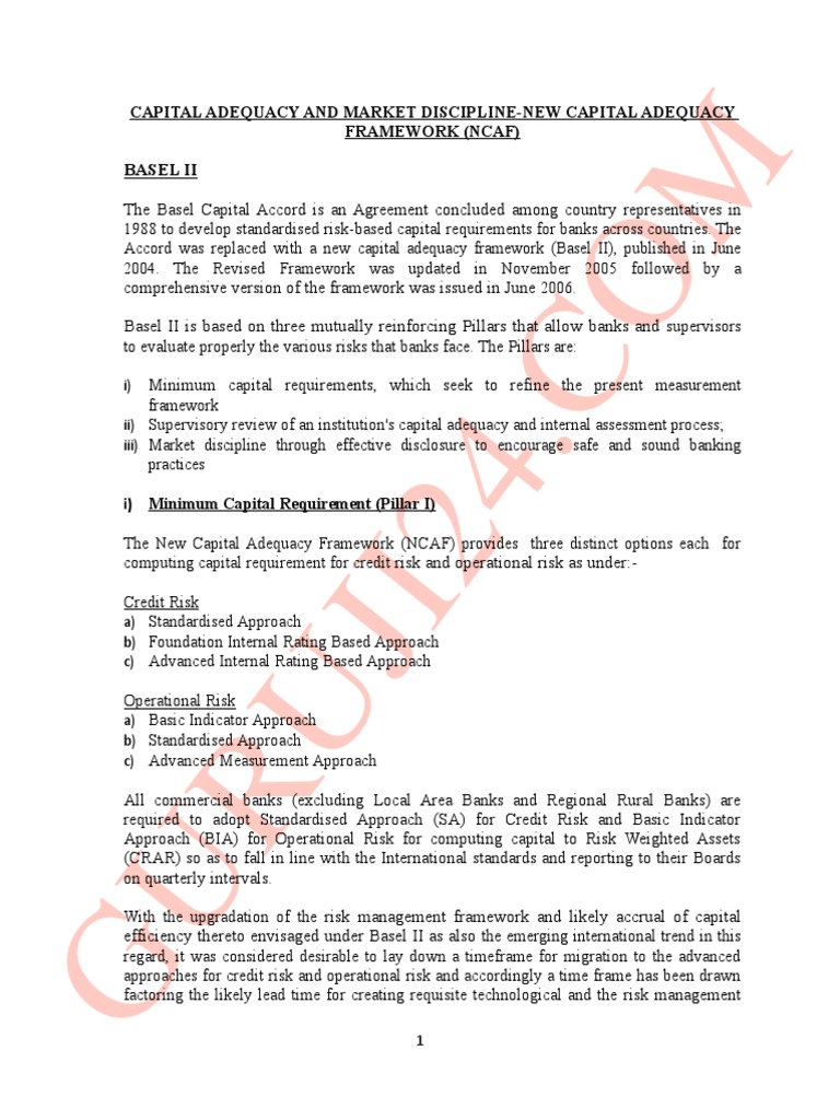 Capital Adequacy and Market DisciplineNew Capital Adequacy Framework (Ncaf) Basel Ii PDF
