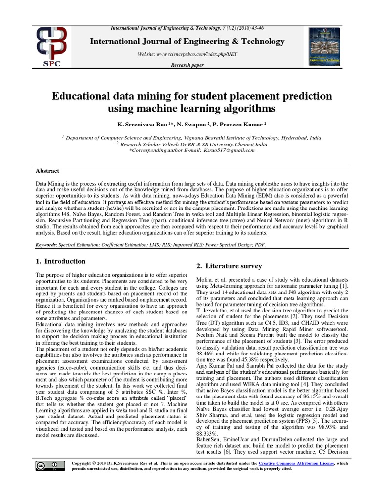 Educational Data Mining For Student Placement Prediction Using Machine ...