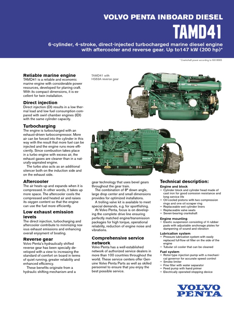 Volvo Penta TAMD 41 ; 146 Hp Turbocharger Diesel Engine
