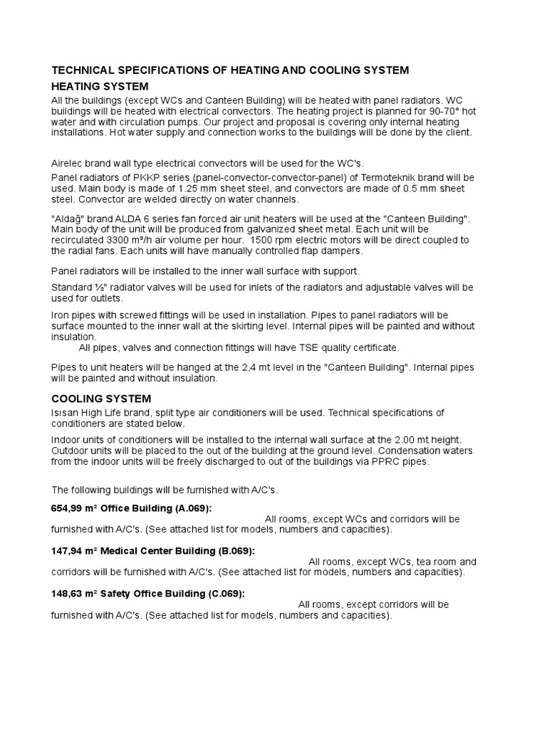 Heating and Cooling System Specifications | PDF | Air Conditioning | Hvac