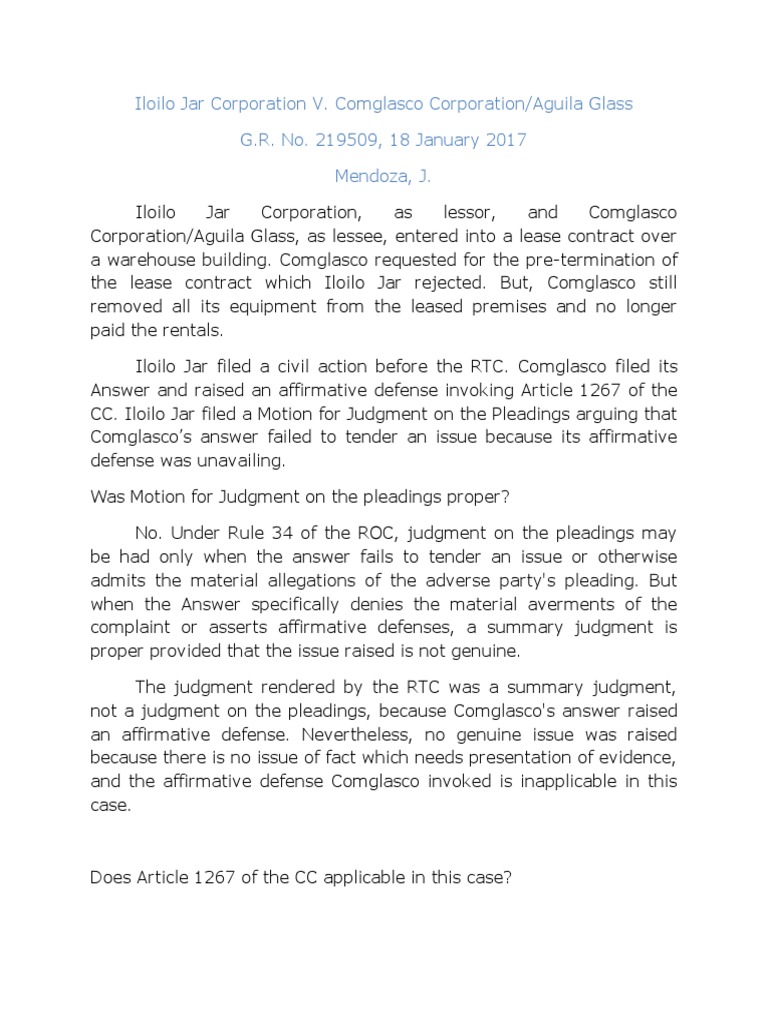 Iloilo Jar Corporation V Comglasco Corp PDF