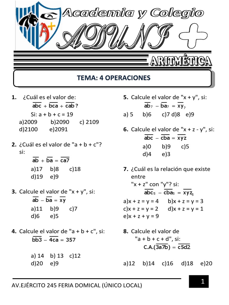 Ejercicios de Matemáticas y Operaciones | PDF | División (Matemáticas ...