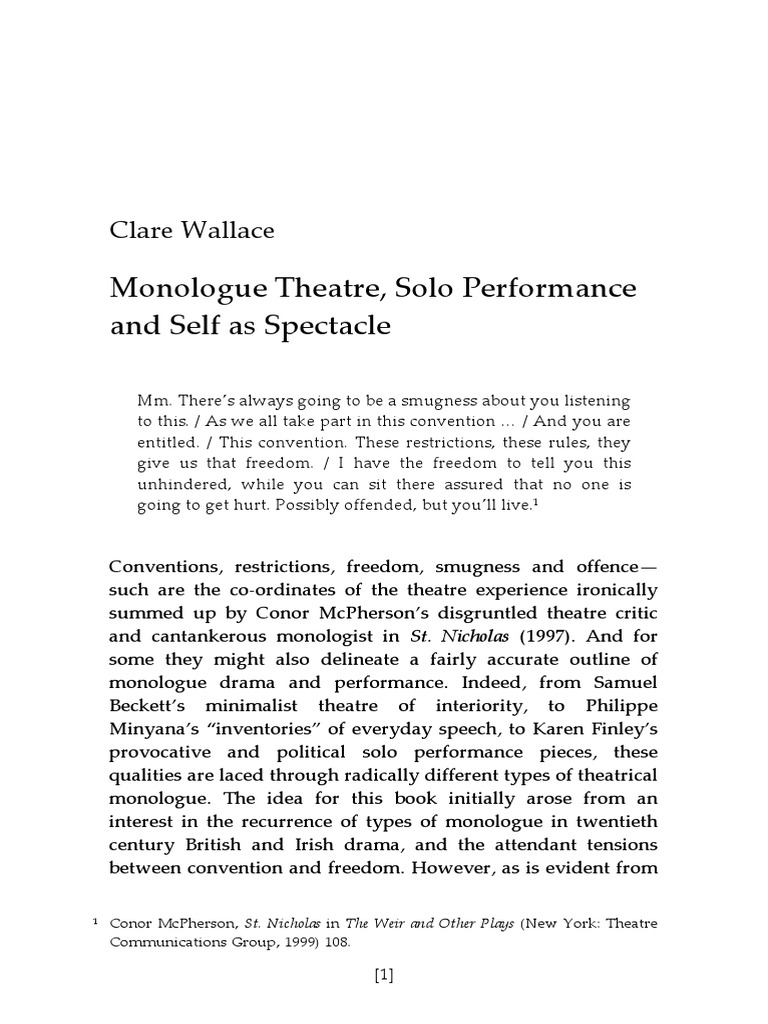 Monologue Theatre: Freedom and Form | PDF | Monologue | Theatre