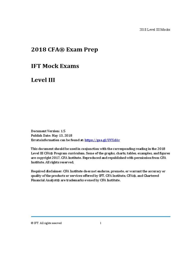 Level Iii 2018 Ift Mock Exams Sample Pdf Banks Pension