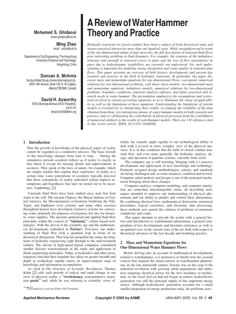 A Review of Water Hammer Theory and Practice | PDF | Fluid Dynamics ...