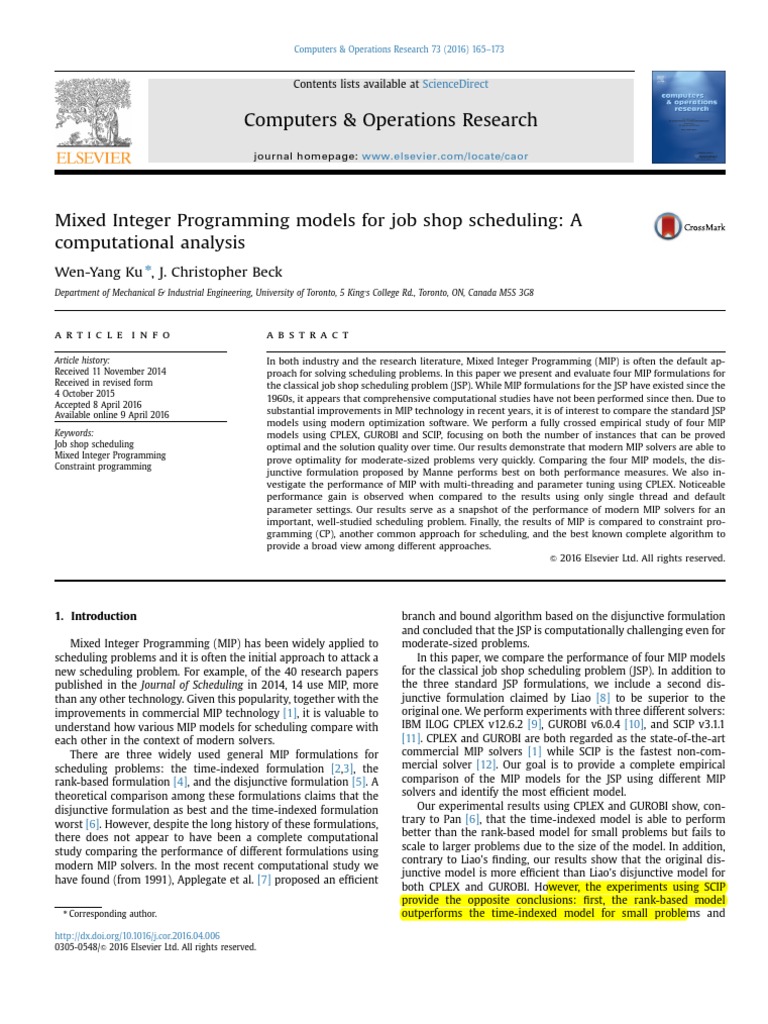 MIP Models for Job Shop Scheduling Analysis | PDF | Mathematical ...