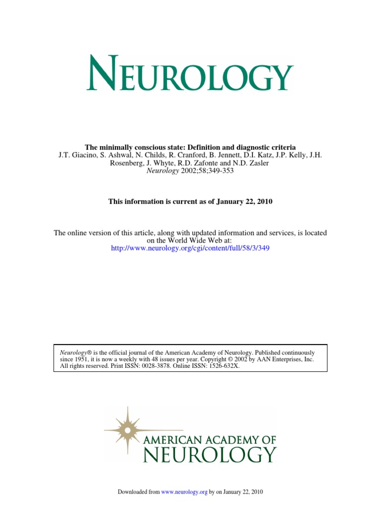 The Minimally Conscious State Definition and Diagnostic Criteria PDF