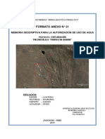 Concesión minera Minas Bautista Prado N°2 - Memoria descriptiva para autorización de uso de agua - Proyecto polimetálico Proyecto Osoro