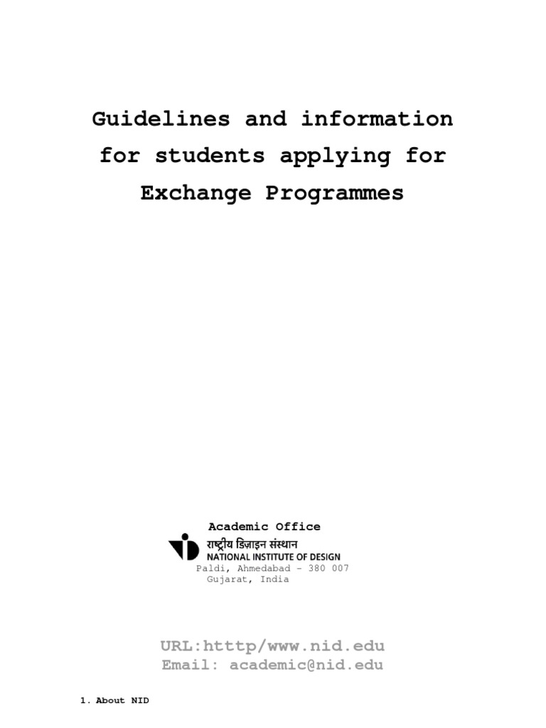 NID Exchange Program Guidelines | PDF | Gujarat | Travel Visa