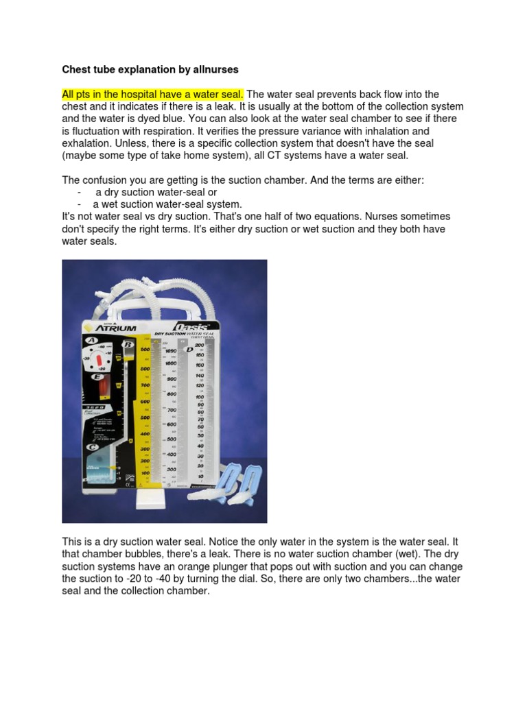 Chest Tube Explanation by Allnurses PDF Leak Water