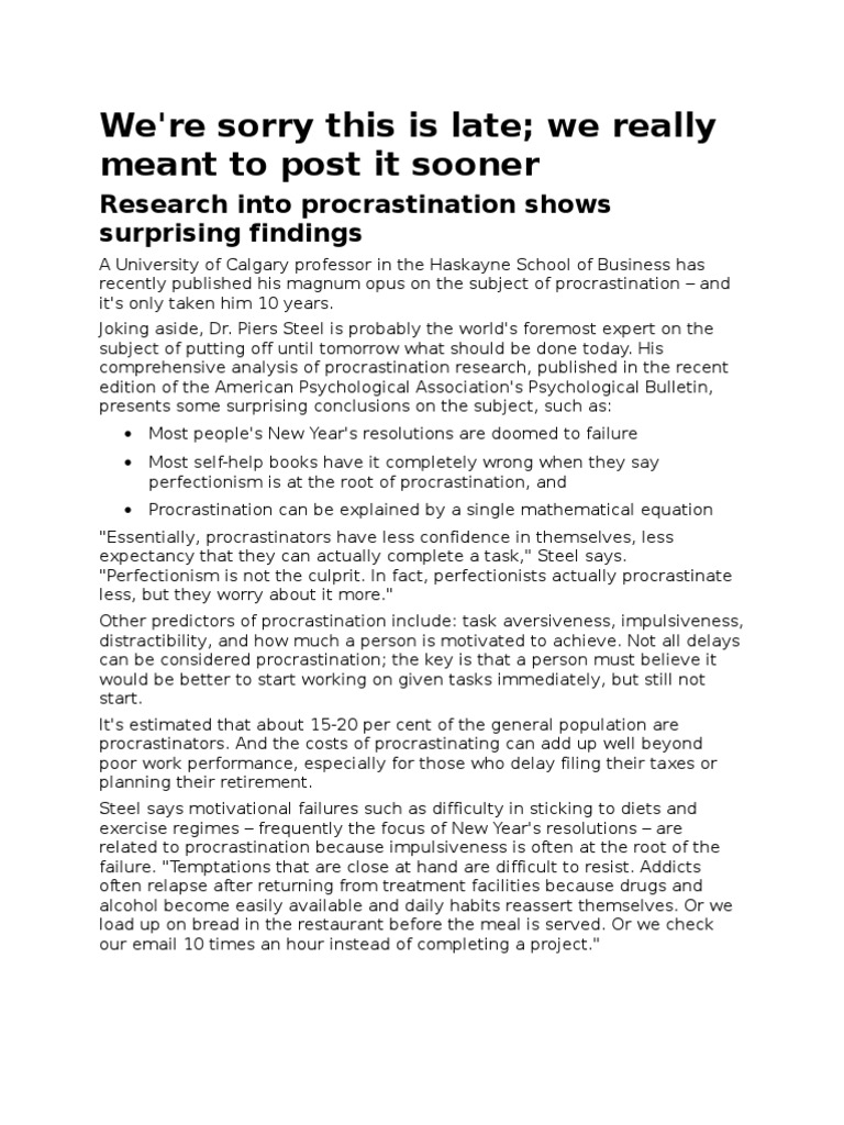 Procrastination experience essay picture