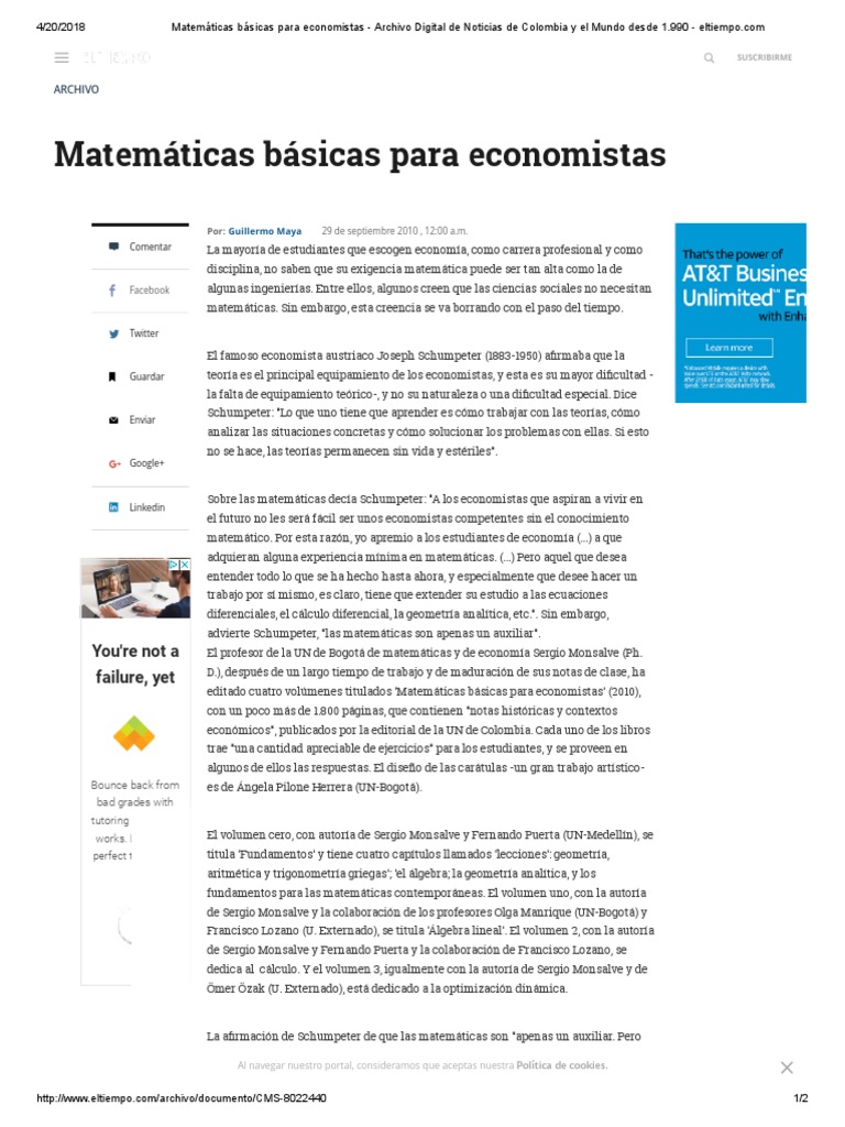 Sergio Monsalve, Matematicals Basicas para Economistas - El Tiempo PDF ...