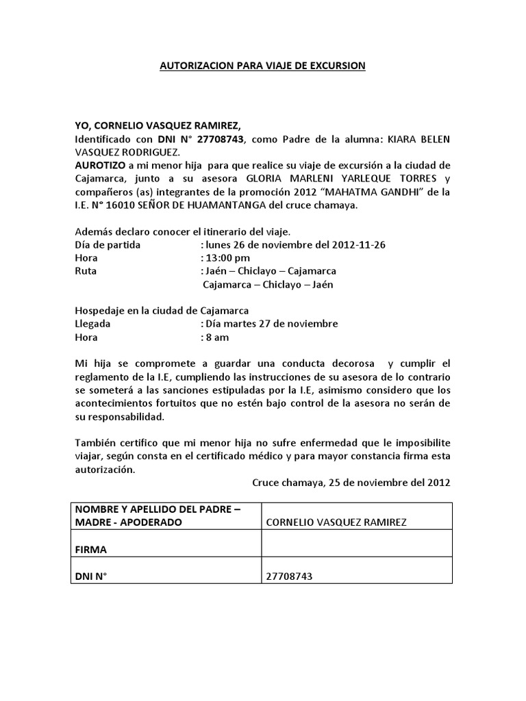Autorización excursión escolar | Portugalessence.com