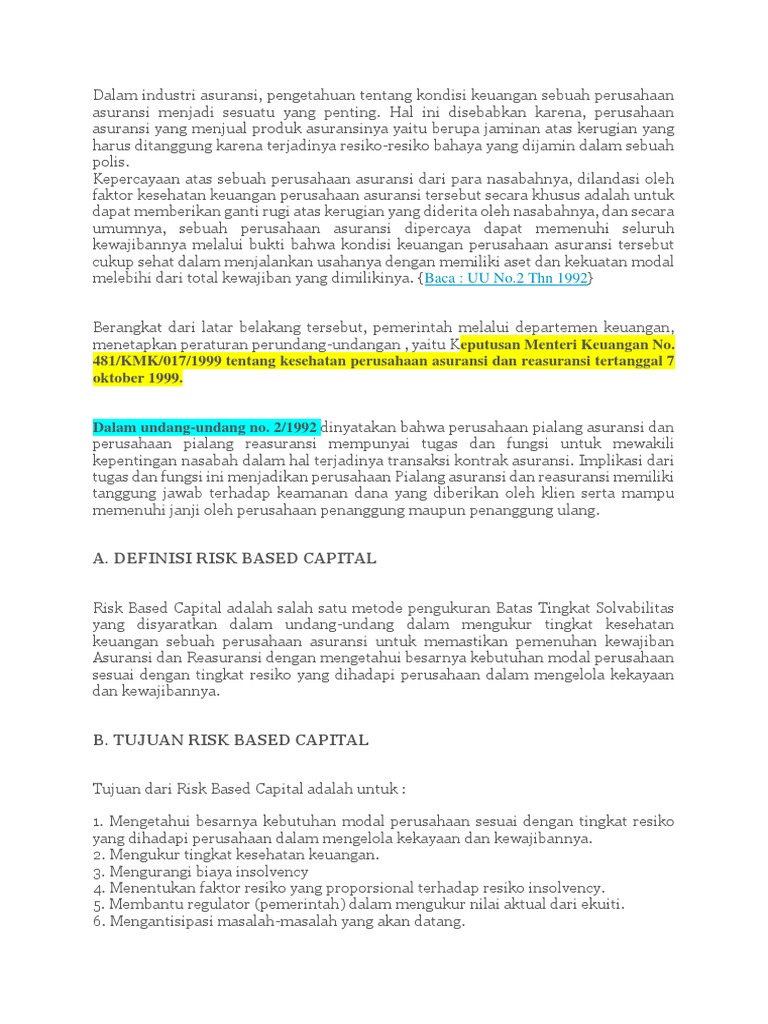 Perhitungan Risk Based Capital Asuransi | PDF