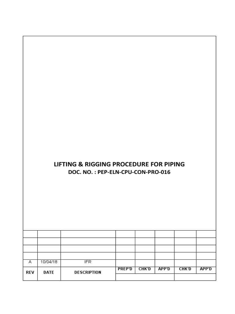 Lifting and Rigging Procedures for Piping | PDF | Elevator | Crane ...
